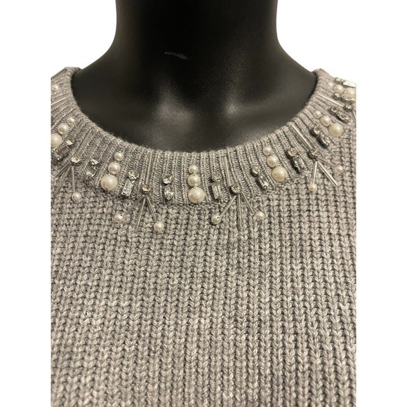 Winter Christmas Sweater plus size 3X Gray Knit Long‎ Sleeve Boat Neck Jeweled - Picture 2 of 7